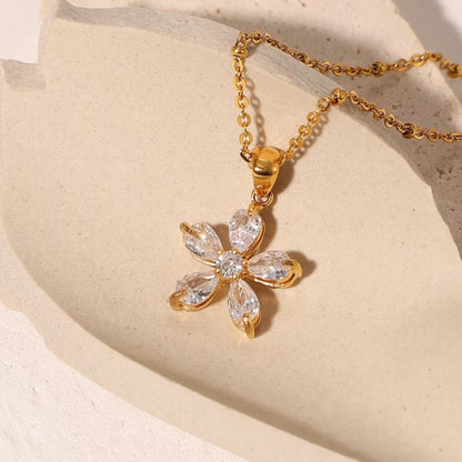18kt Gold Plated Rolo Chain Dainty Daisy Flower Pendant Necklace, Lorelai