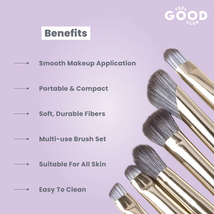 Feel Good Club Detachable Brush Set - 6 Face & Eye Makeup Blending With Luxe Finish