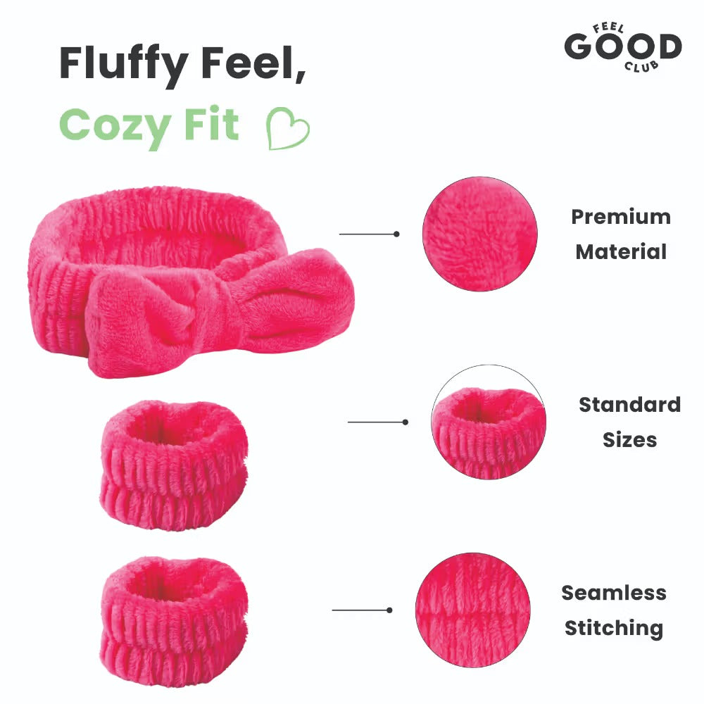 Feel Good Club Headband & Wristbands - Ultra Soft Set For Face Wash Skincare Makeup & Spa (3pcs)