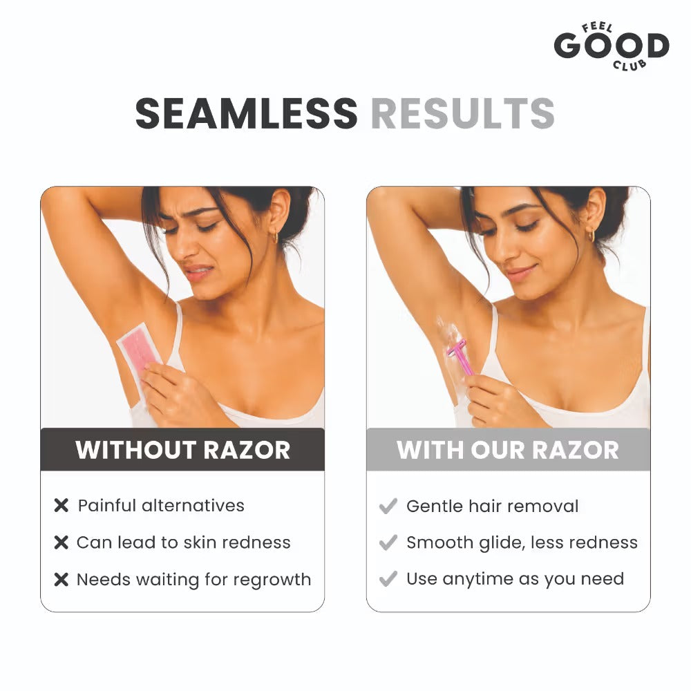 Feel Good Club Twin Blade Razors - Pack Of 5 Units For Quick & Painless Body Shaving & Hair Removal