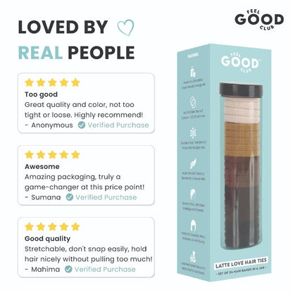 Feel Good Club Latte Love Hair Ties - Set Of 24 Hair Bands In 5 Colours In A Reusable Storage Jar