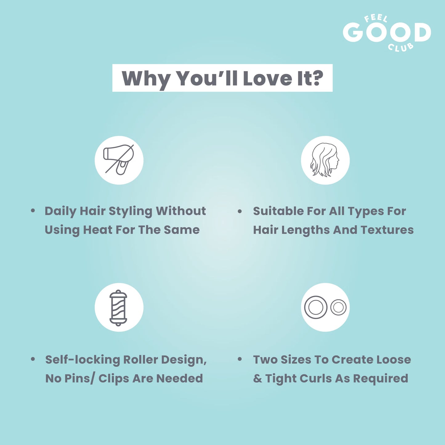 Feel Good Club Heatless Hair Rollers (Pack Of 10 Pcs)