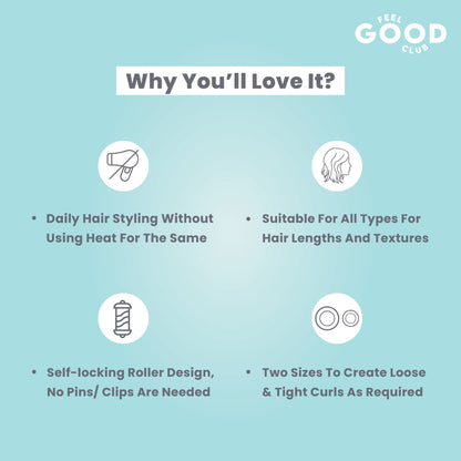 Feel Good Club Heatless Hair Rollers (Pack Of 10 Pcs)