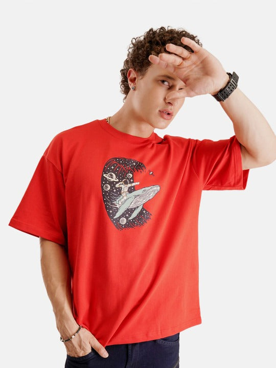 Surfer print drop shoulder crew neck oversized t-shirt. | Crazy Mosquitoes at Broadway