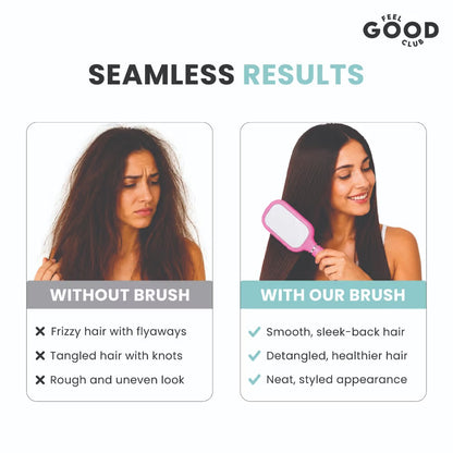 Feel Good Club Paddle Brush With Built-In Mirror On The Back For Detangling Frizz-Control & Styling