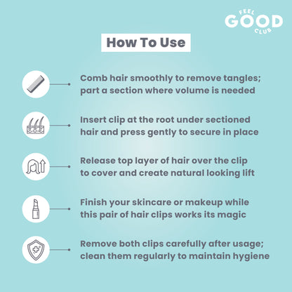 Feel Good Club Hair Volumizing Clips For Heatless Root Lift & Bounce To Flat Hair - Set Of 2 Pcs