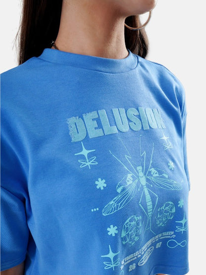 Delusion Front Full Print drop shoulder oversized T shirt | Crazy Mosquitoes at Broadway