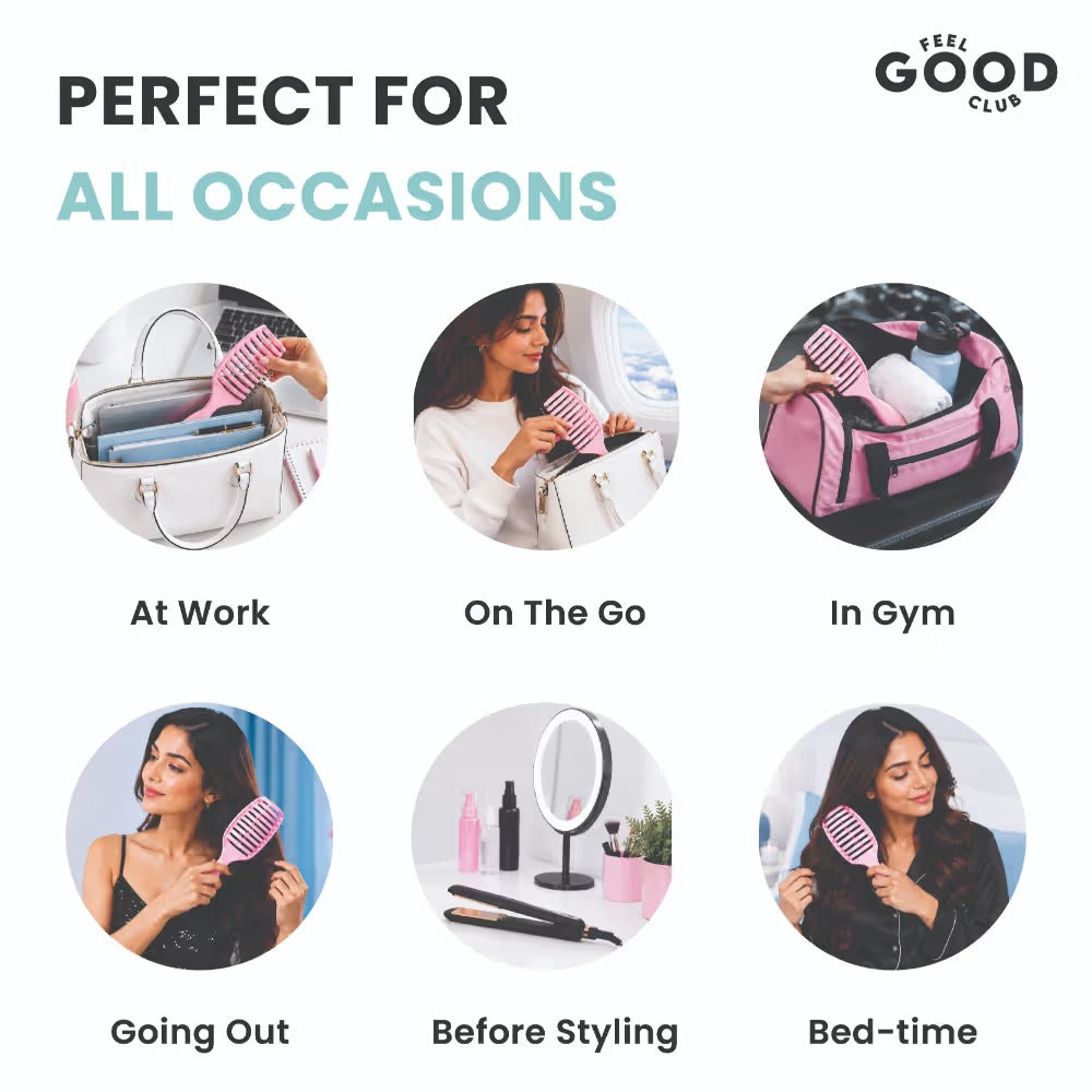 Feel Good Club Pink Smoothing Paddle Brush For Hair Frizz-Control Quick Detangling & Daily Styling