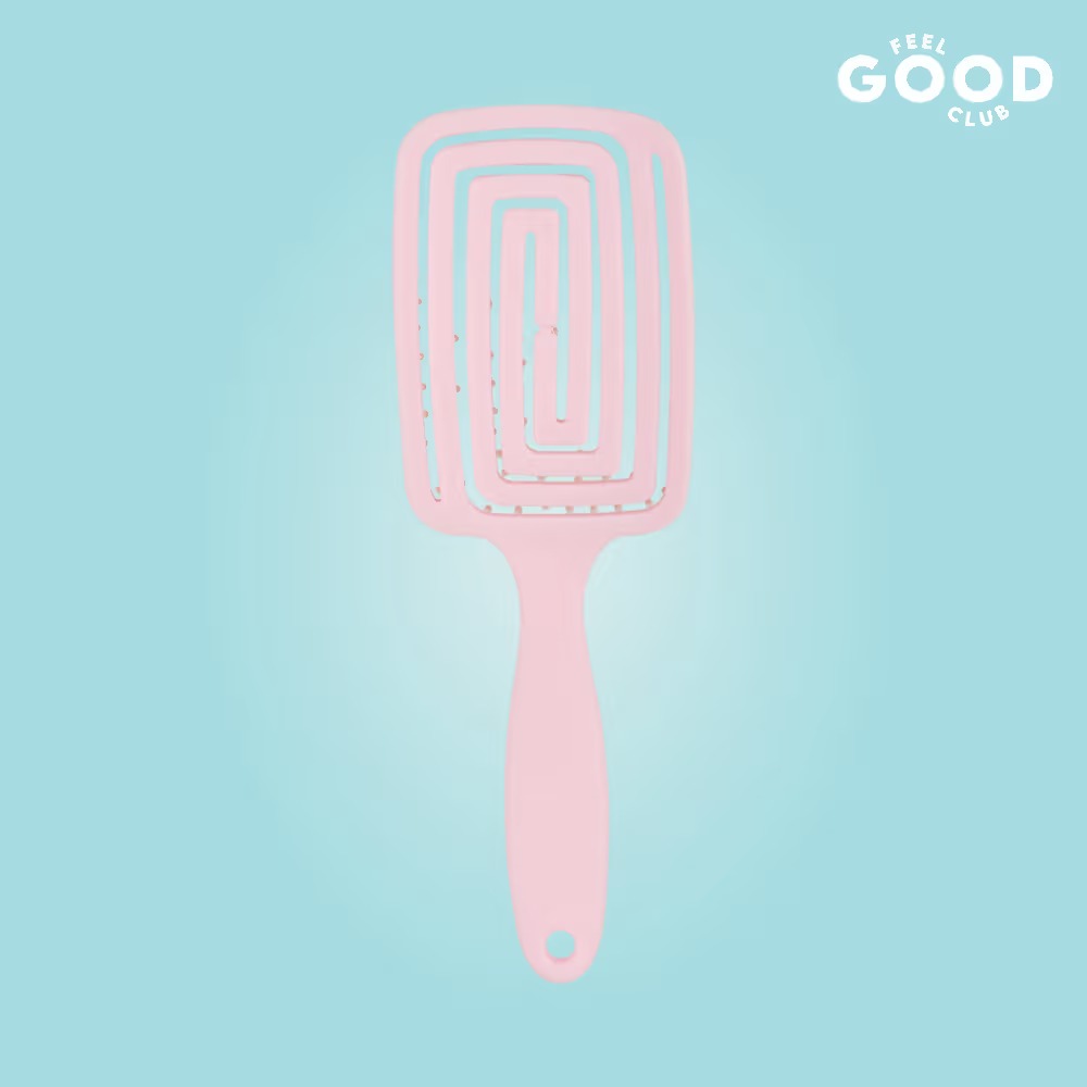 Feel Good Club Bristle Buddy - Soft Flexible Pink Paddle Brush For Gentle Hair Detangling & Styling