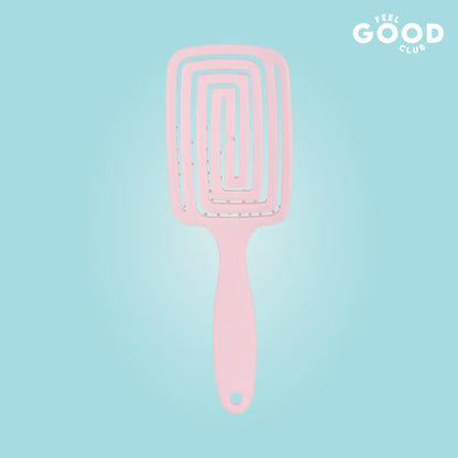 Feel Good Club Bristle Buddy - Soft Flexible Pink Paddle Brush For Gentle Hair Detangling & Styling
