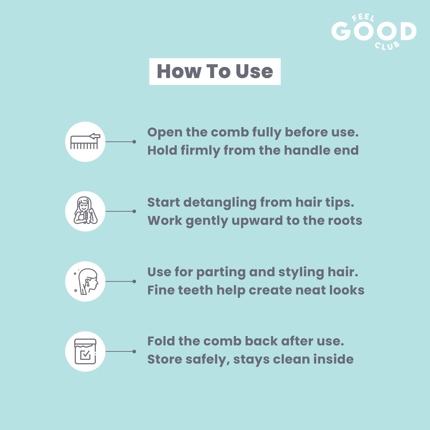 Feel Good Club Pocket Pal - Foldable Mini Hair Comb For Detangling Frizz-Control & Styling On The Go