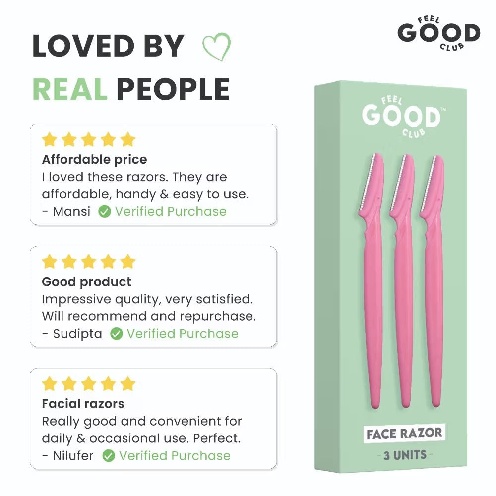 Feel Good Club Face & Eyebrow Razor - Pack Of 3 Reusable Razors For Instant & Painless Hair Removal