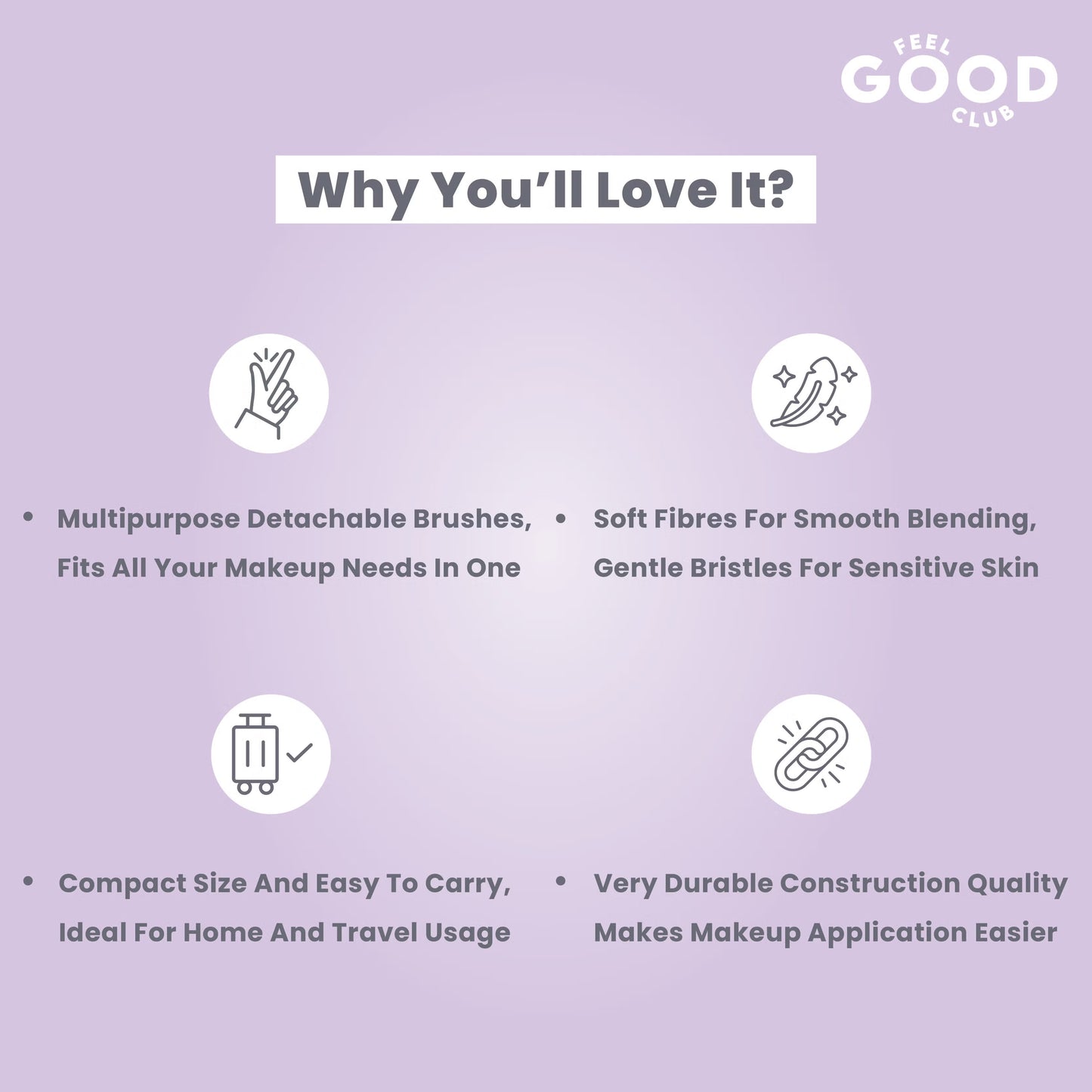 Feel Good Club Detachable Brush Set - 6 Face & Eye Makeup Blending With Luxe Finish