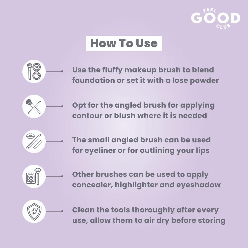 Feel Good Club Brush Brigade -10 Mini Makeup Blending Brush Set In Travel Pouch For Face Eyes & Lips