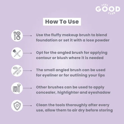Feel Good Club Brush Brigade -10 Mini Makeup Blending Brush Set In Travel Pouch For Face Eyes & Lips