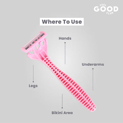 Feel Good Club Triple Blade Razors - Pack Of 3 Reusable Units For Quick & Painless Body Hair Removal