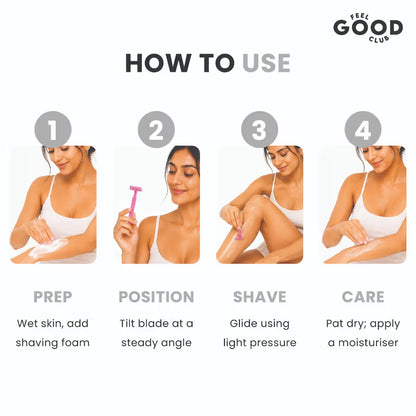 Feel Good Club Twin Blade Razors - Pack Of 5 Units For Quick & Painless Body Shaving & Hair Removal