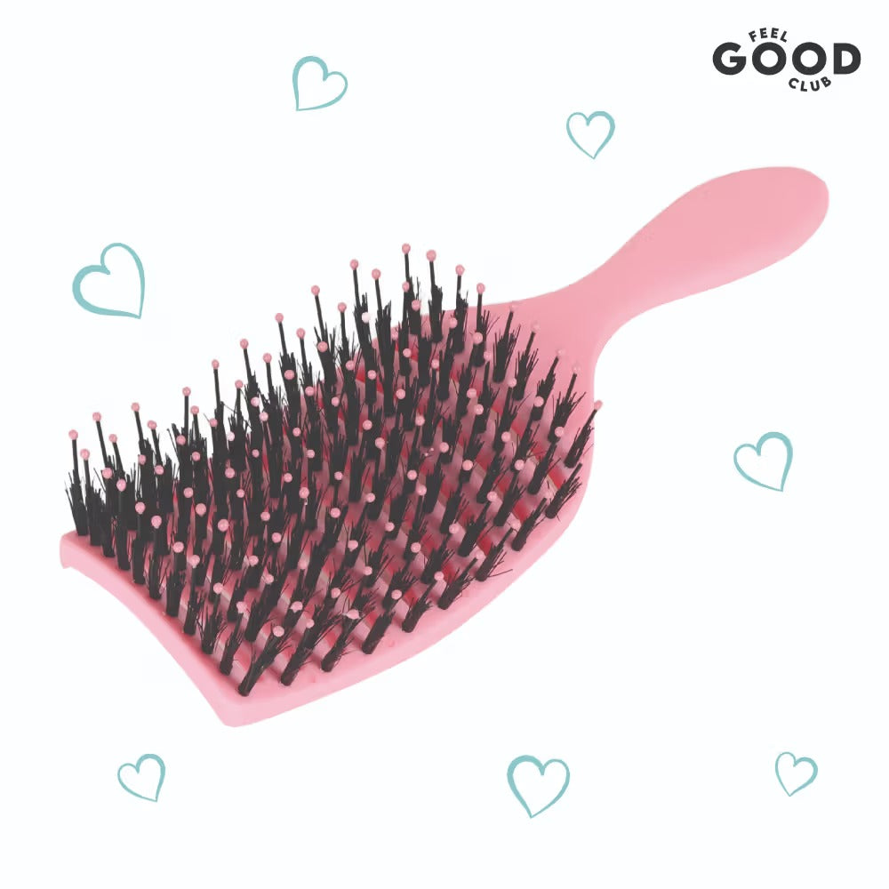 Feel Good Club Pink Smoothing Paddle Brush For Hair Frizz-Control Quick Detangling & Daily Styling