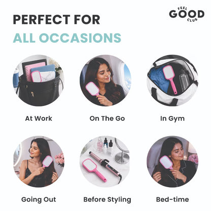 Feel Good Club Paddle Brush With Built-In Mirror On The Back For Detangling Frizz-Control & Styling