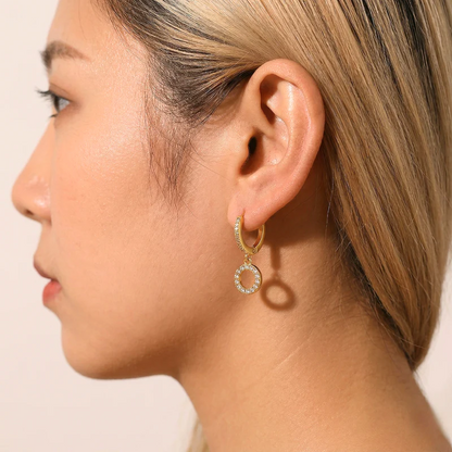 18K gold plated Elegant Crystal Halo Drop Hoop Earrings, Viviette