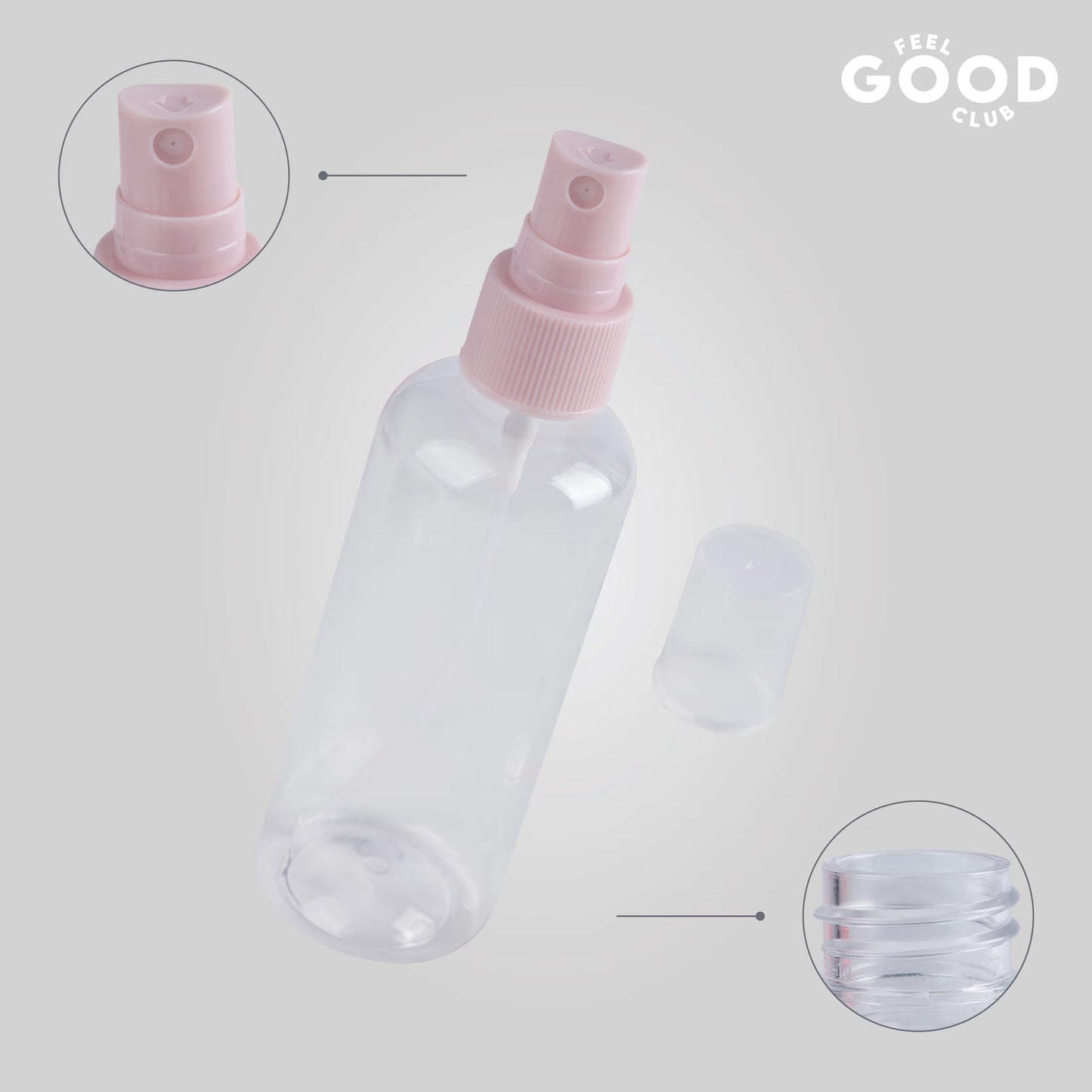 Feel Good Club Travel Toiletry Containers Set For Shampoo, Conditioner, Body Lotion, Skincare, Mists
