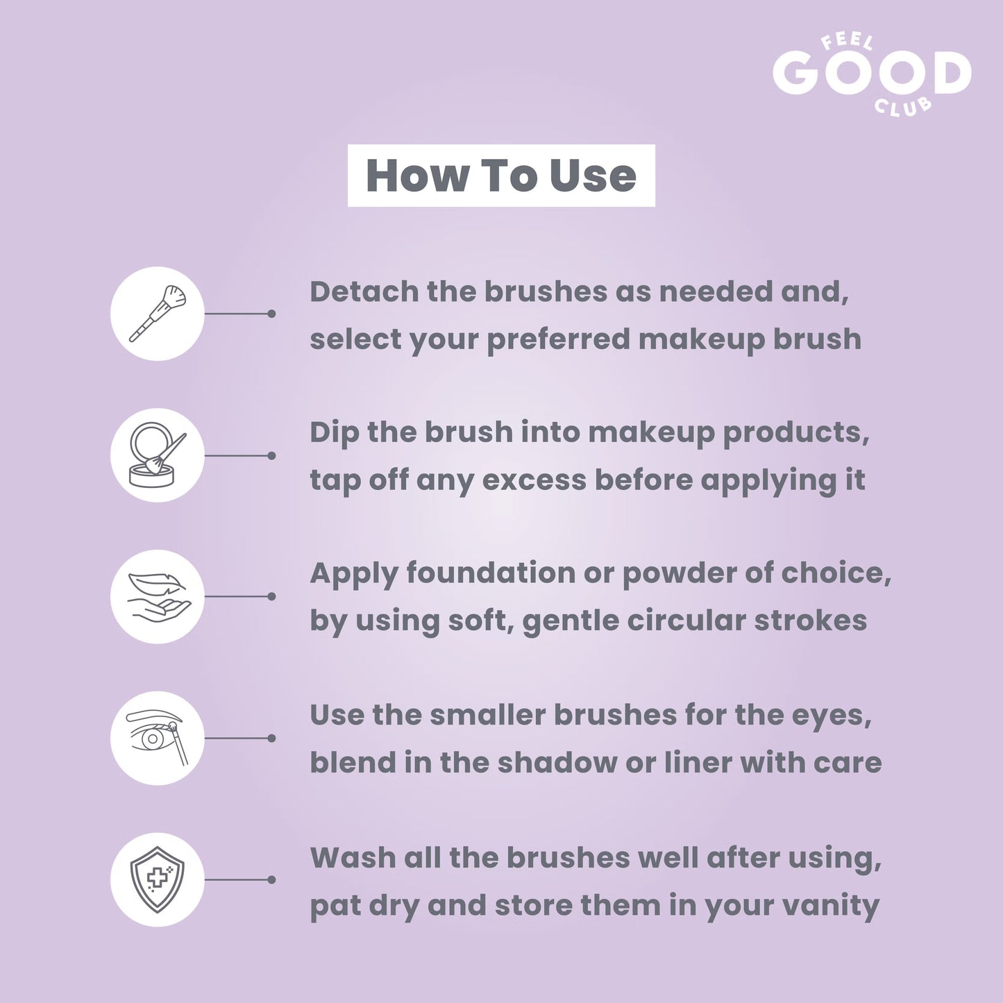 Feel Good Club Detachable Brush Set - 6 Face & Eye Makeup Blending With Luxe Finish
