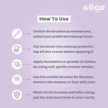 Feel Good Club Detachable Brush Set - 6 Face & Eye Makeup Blending With Luxe Finish