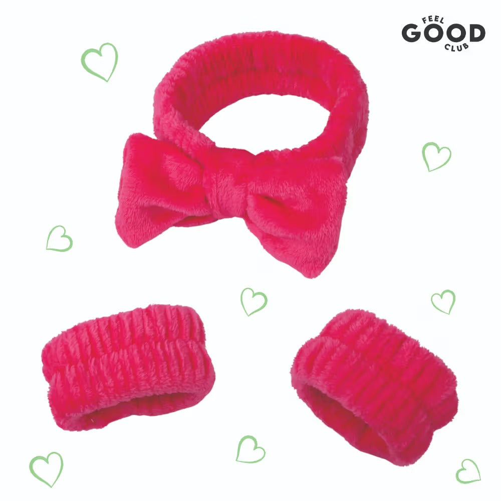 Feel Good Club Headband & Wristbands - Ultra Soft Set For Face Wash Skincare Makeup & Spa (3pcs)
