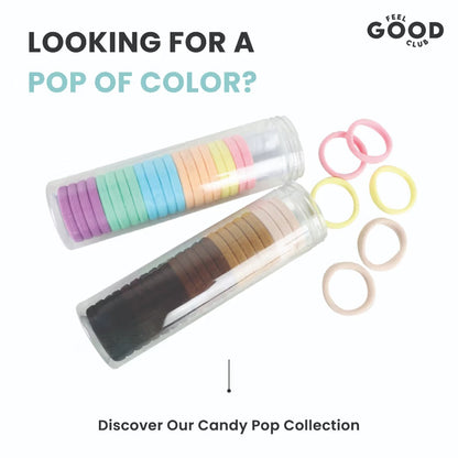 Feel Good Club Latte Love Hair Ties - Set Of 24 Hair Bands In 5 Colours In A Reusable Storage Jar