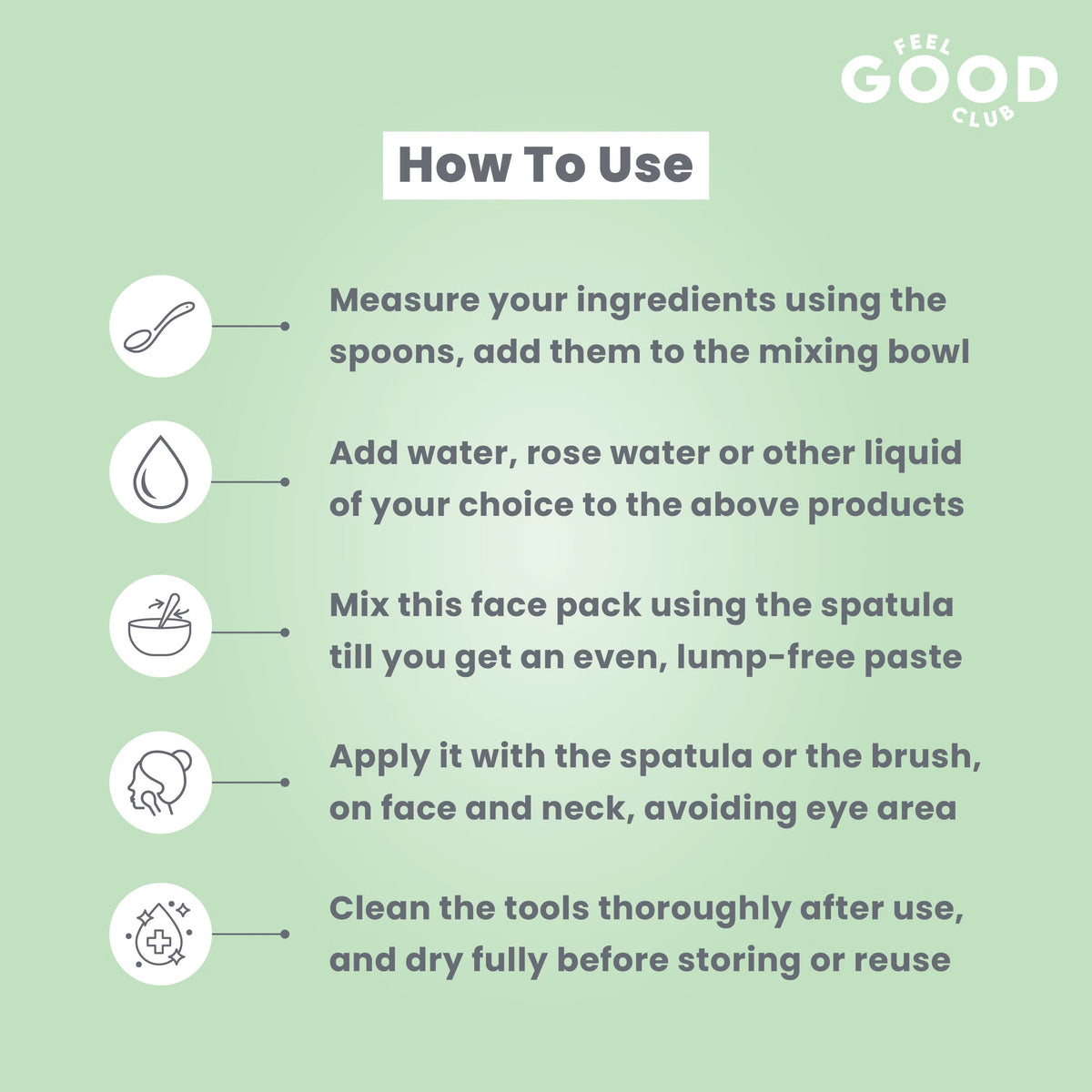 Feel Good Club Skincare Mixing Set - 1 Bowl 3 Mini Spoons 1 Spatula & 1 Brush For Face Packs & Masks