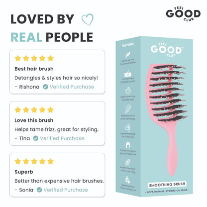 Feel Good Club Pink Smoothing Paddle Brush For Hair Frizz-Control Quick Detangling & Daily Styling