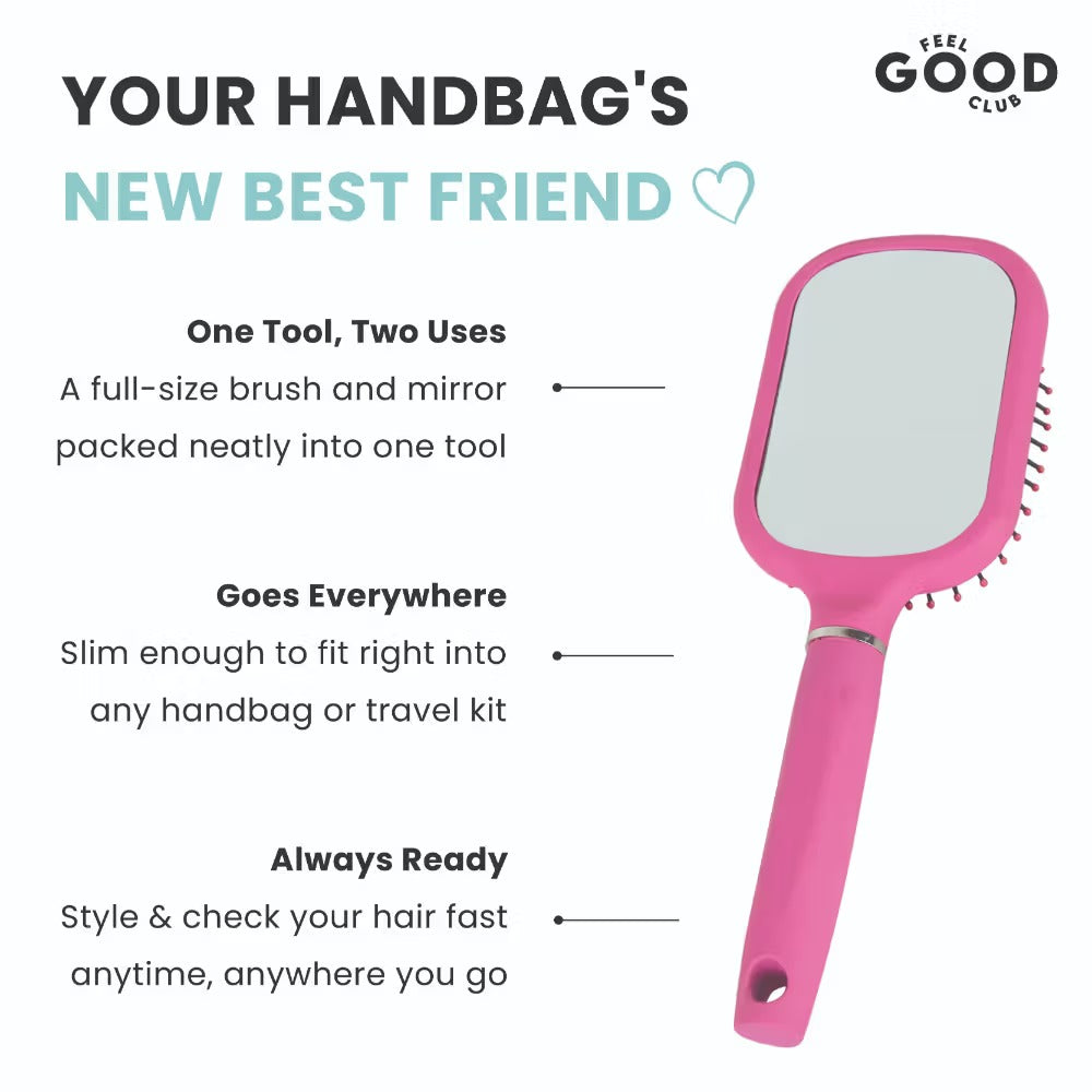 Feel Good Club Paddle Brush With Built-In Mirror On The Back For Detangling Frizz-Control & Styling