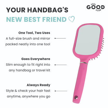 Feel Good Club Paddle Brush With Built-In Mirror On The Back For Detangling Frizz-Control & Styling