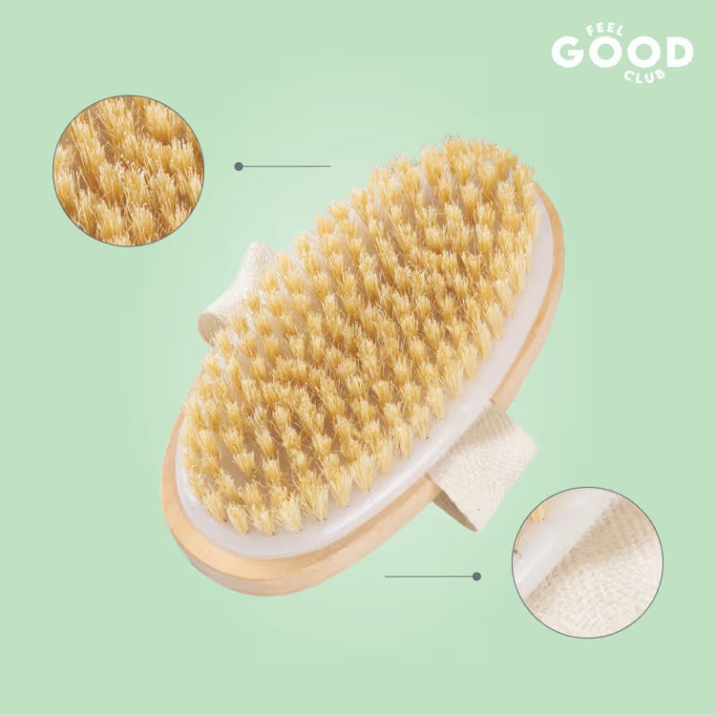 Feel Good Club Exfoliating Dry Body Scrubbing Pre Bath Brush For Skin Lymphatic Drainage & Cellulite