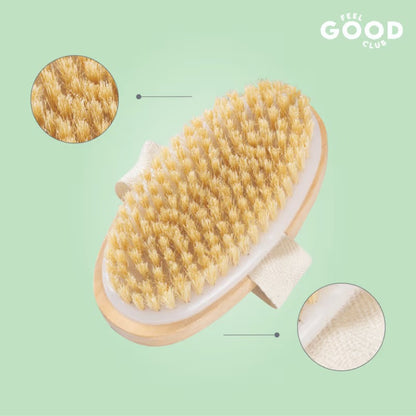 Feel Good Club Exfoliating Dry Body Scrubbing Pre Bath Brush For Skin Lymphatic Drainage & Cellulite