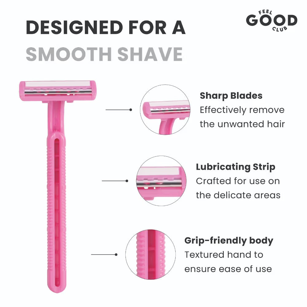 Feel Good Club Twin Blade Razors - Pack Of 5 Units For Quick & Painless Body Shaving & Hair Removal