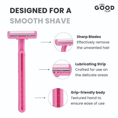 Feel Good Club Twin Blade Razors - Pack Of 5 Units For Quick & Painless Body Shaving & Hair Removal