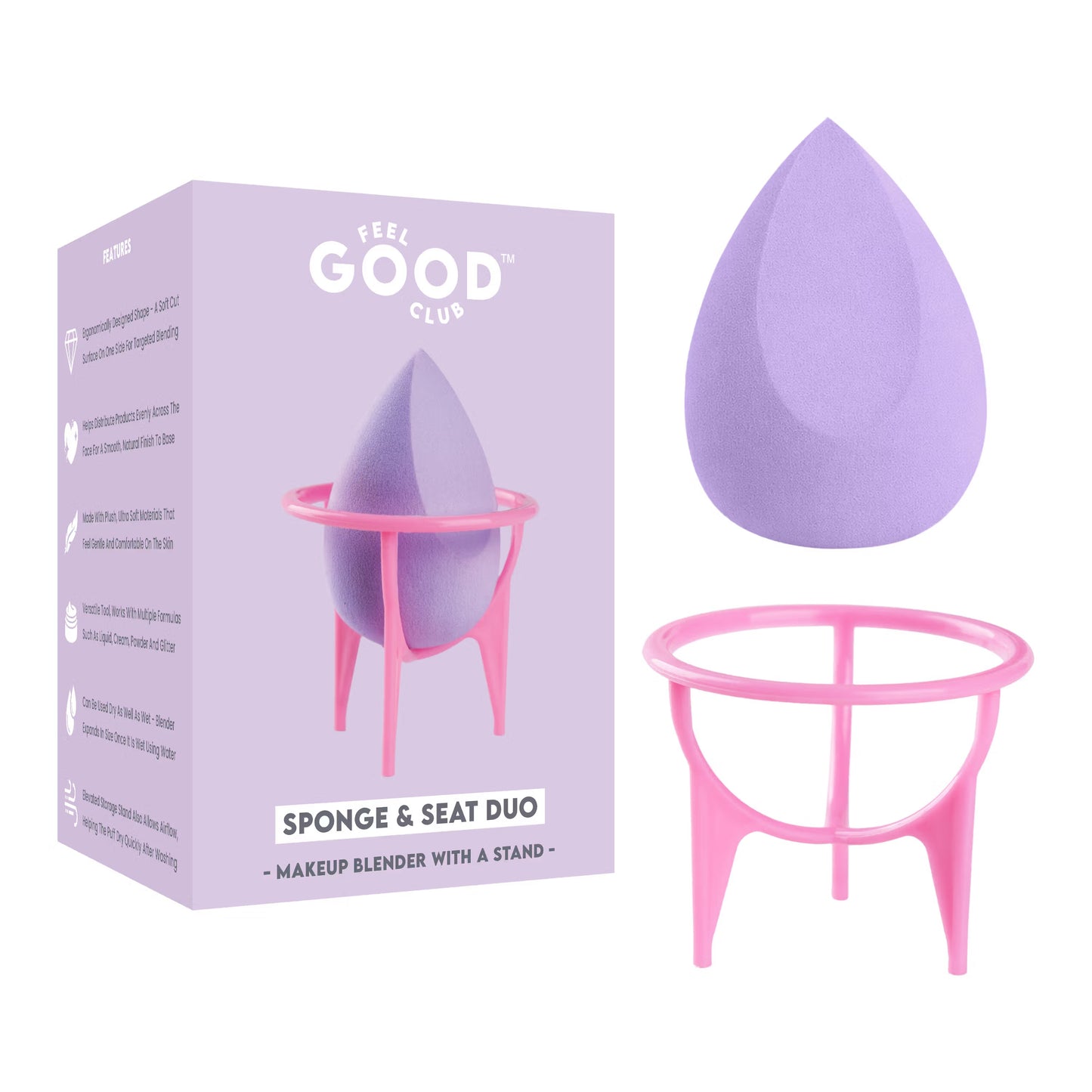 Feel Good Club Sponge & Seat - Makeup Blender With A Stand For Face Foundation Powder Beauty Puff