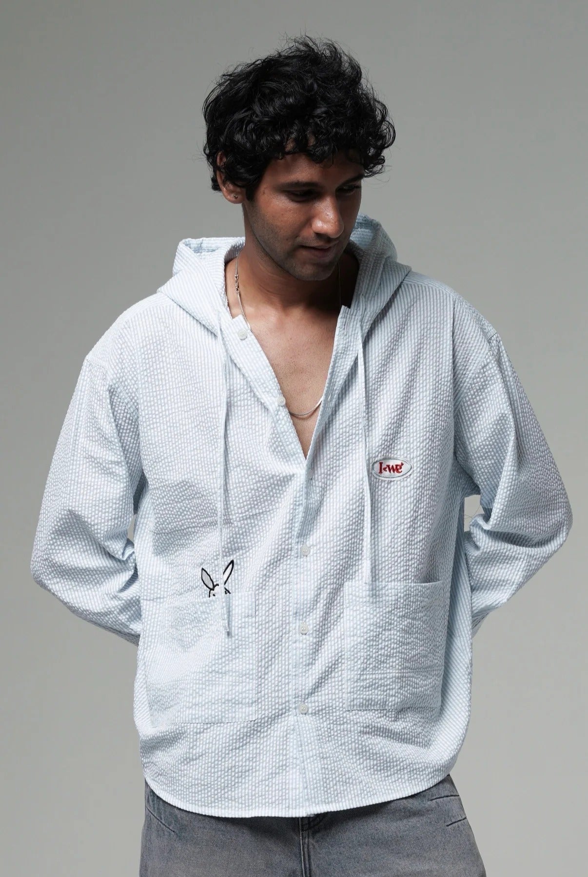 Sky Hooded Textured Shirt