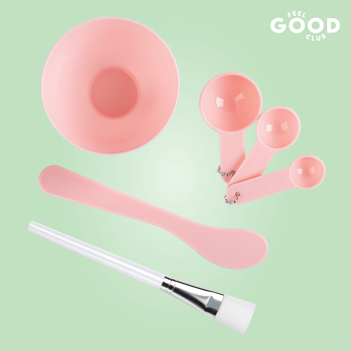 Feel Good Club Skincare Mixing Set - 1 Bowl 3 Mini Spoons 1 Spatula & 1 Brush For Face Packs & Masks
