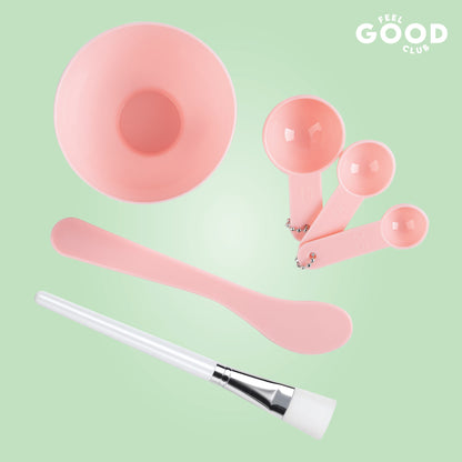 Feel Good Club Skincare Mixing Set - 1 Bowl 3 Mini Spoons 1 Spatula & 1 Brush For Face Packs & Masks