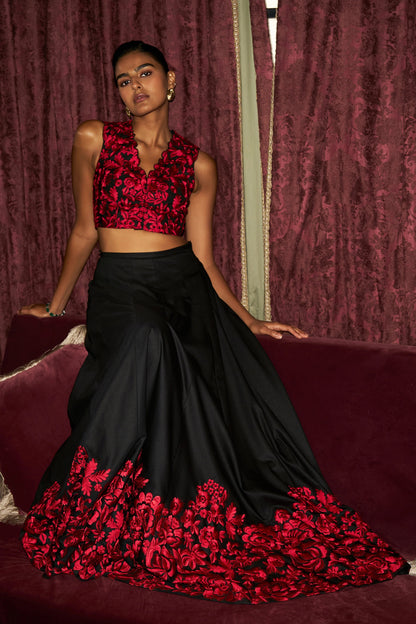 EMBROIDERED HEM FLARED SKIRT
