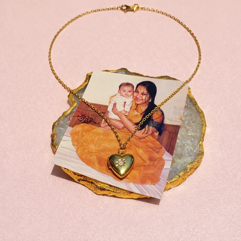 18kt Gold Plated Starstruck Opal Stone Photo Locket Keepsake Necklace, Noor