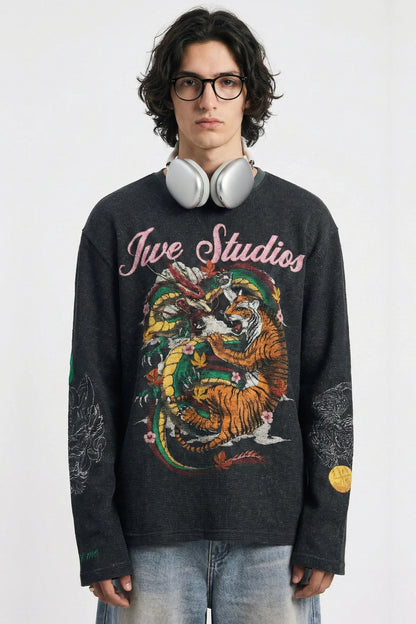 Dragon X Tiger Waffle Full Sleeve Tee