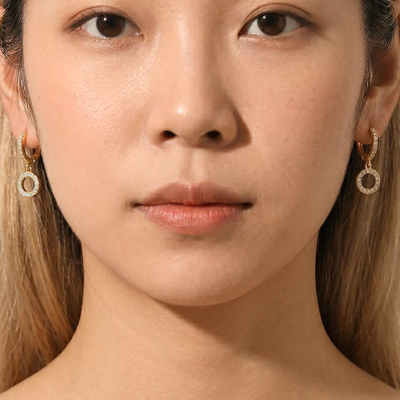 18K gold plated Elegant Crystal Halo Drop Hoop Earrings, Viviette