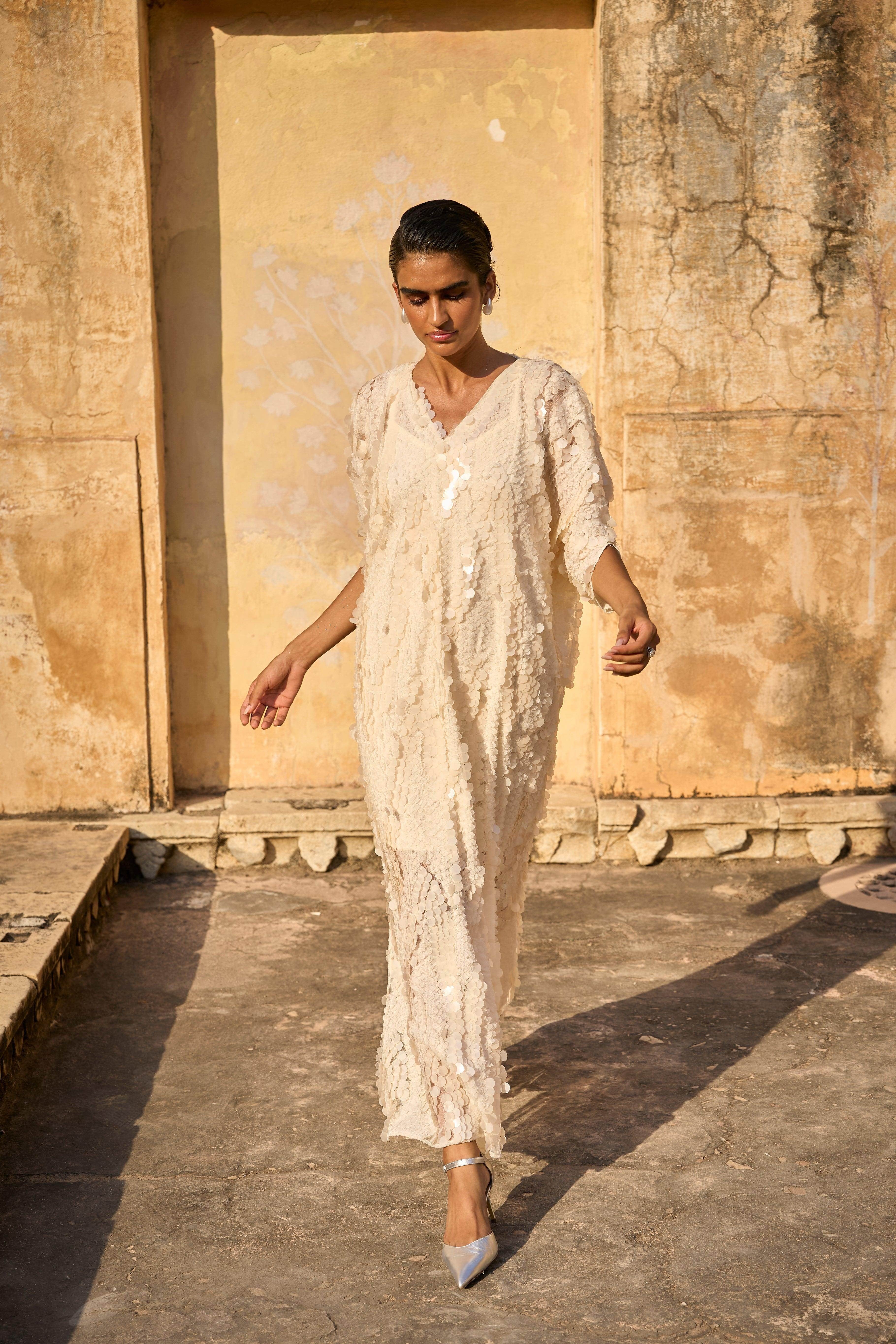 IVORY PAILLETTE KAFTAN DRESS | Dash and Dot at Broadway
