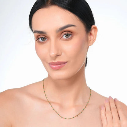 18 KT Gold Plated Stainless Steel Dainty Green Rolo Bead Necklace, Indie