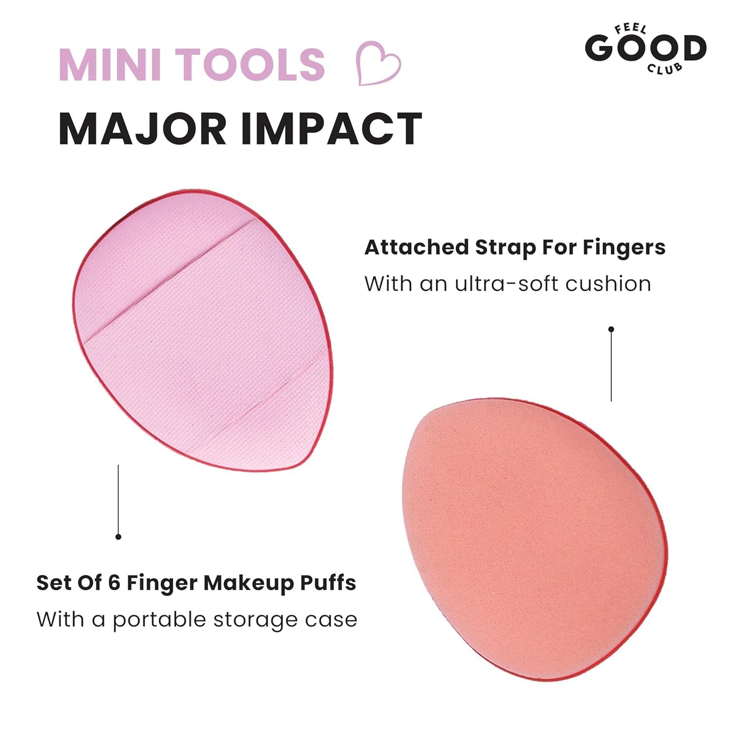 Feel Good Club Set Of 6 Finger Puffs With A Storage Case Mini Makeup Cushion Blender Sponges
