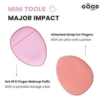 Feel Good Club Set Of 6 Finger Puffs With A Storage Case Mini Makeup Cushion Blender Sponges