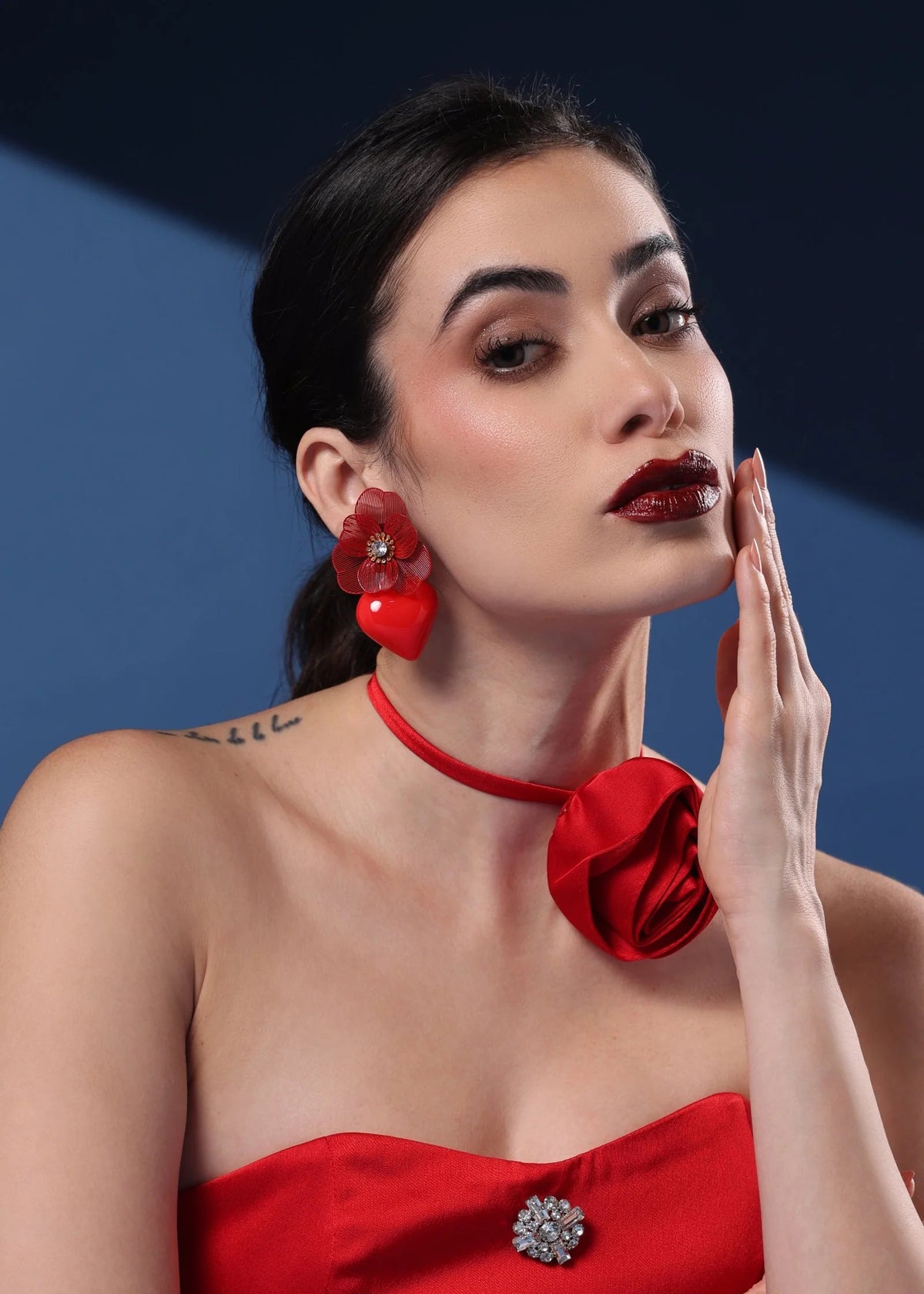 RED DOCONA PEACH HEART EARRINGS